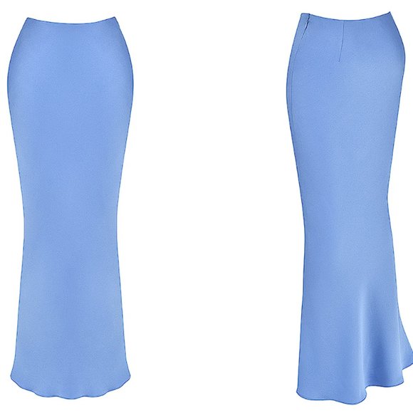 HOUSE OF CB 'Clara' Blue Satin Bias Cut Midi Skirt NWOT - Picture 6 of 9